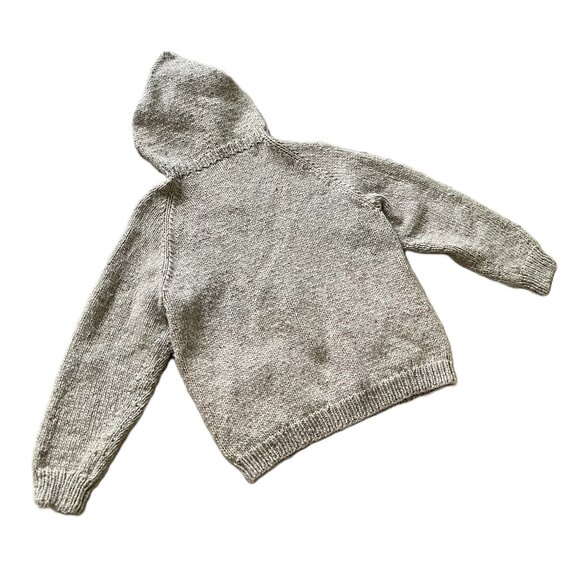 Vintage Hand Knit Hooded Cardigan Zip Up Sweater Jacket Beige Heather XL - Picture 4 of 5